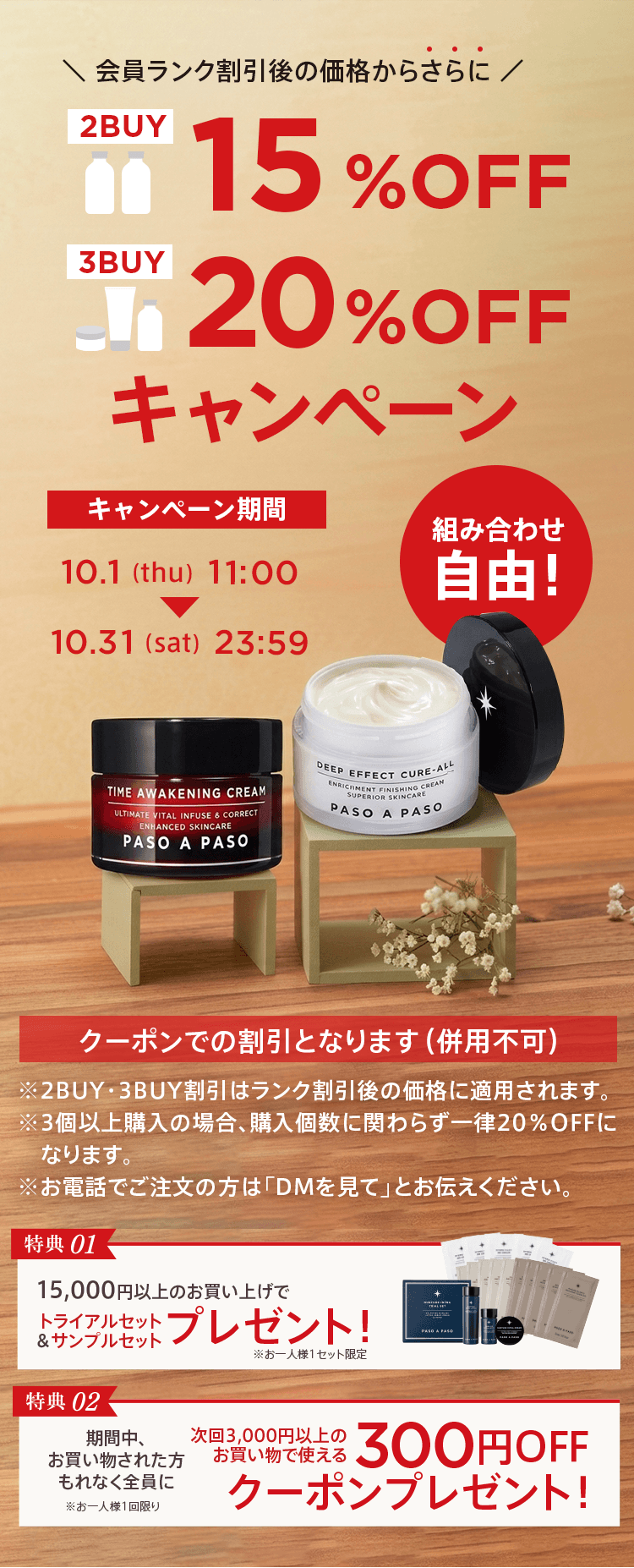 【このDMが届いた方限定キャンペーン】2BUY15％OFF、3BUY20％OFFキャンペーン