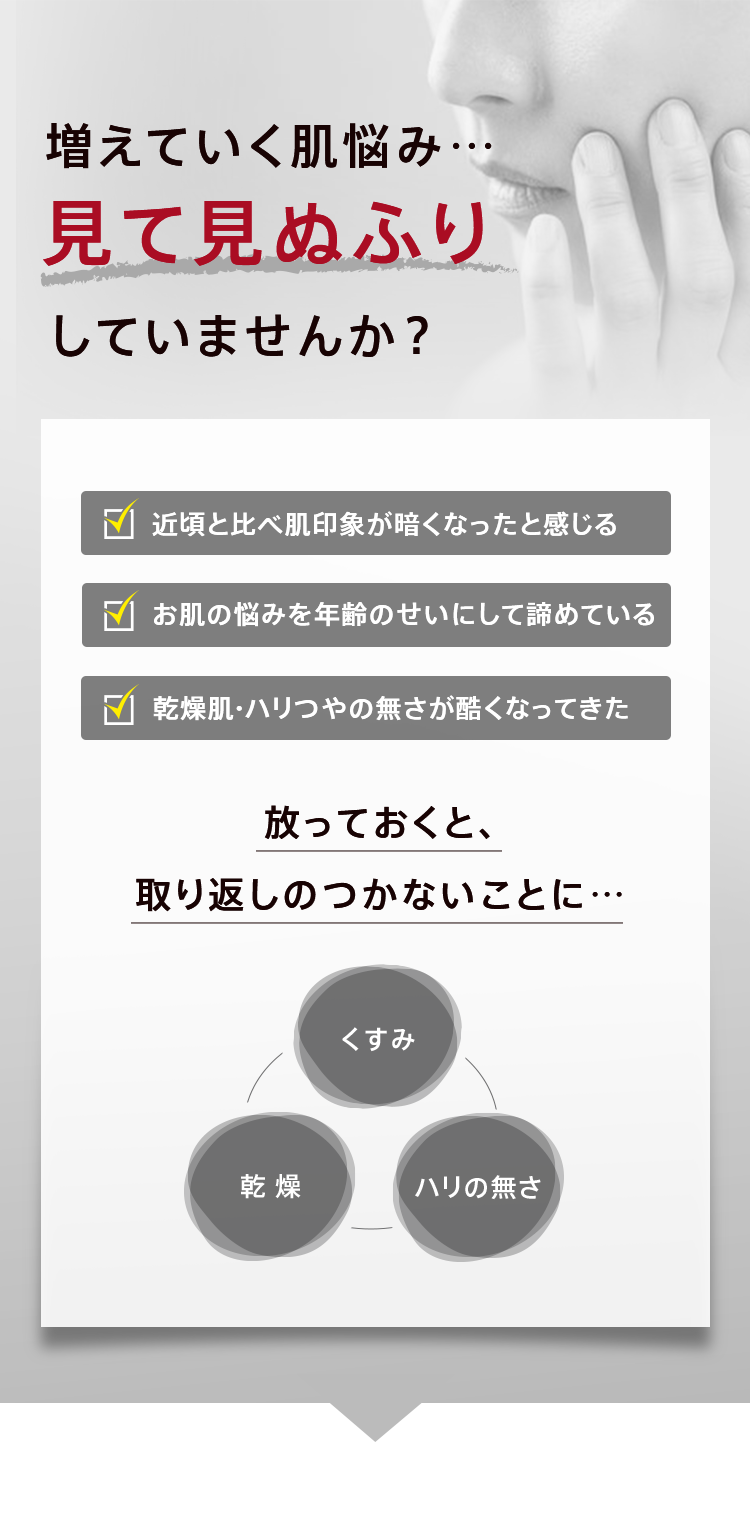 増えていく肌悩み、見て見ぬふりをしていませんか？放っておくととんでもないことに…。